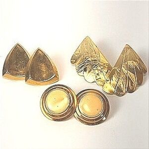 Vintage Earring Lot Gold Tone Studs Geometric Textured Fan Round  Ornate 90s